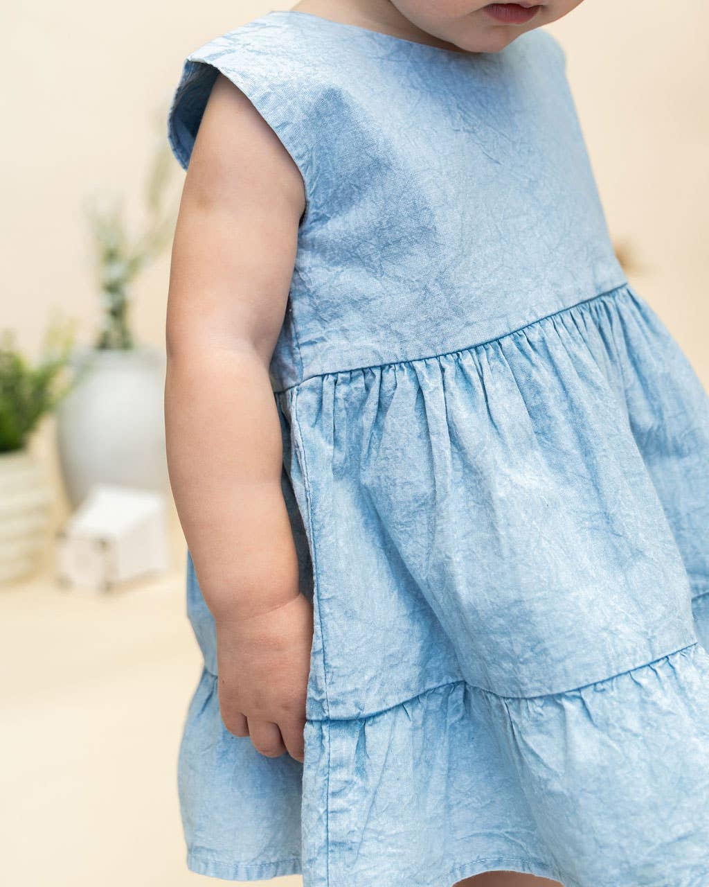 River Soft Hand-Dyed Denim Baby Dress + Bloomer