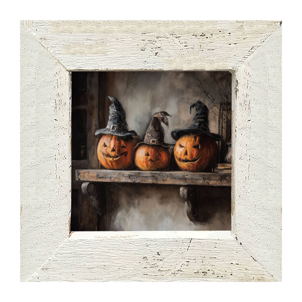 Trio of Jack-o-Lanterns in Witch Hats