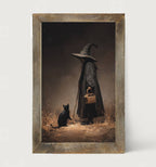Witch with Black Cat on Path - Vertical Frame
