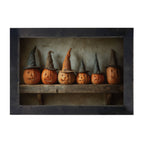 Shelf Full of Jack-o-Lanterns in Witch Hats - HF