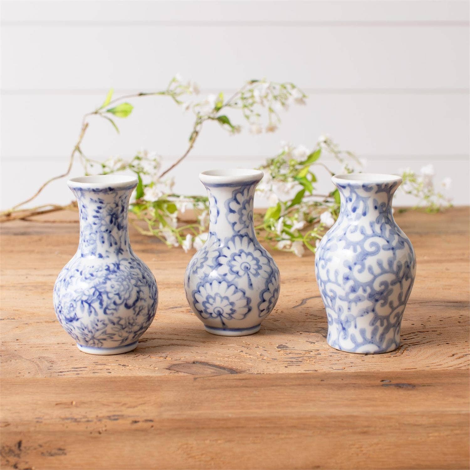 Bud Vases - Blue Floral (3 Designs) (Pk/06 Ast)