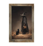Witch with Black Cat on Path - Vertical Frame