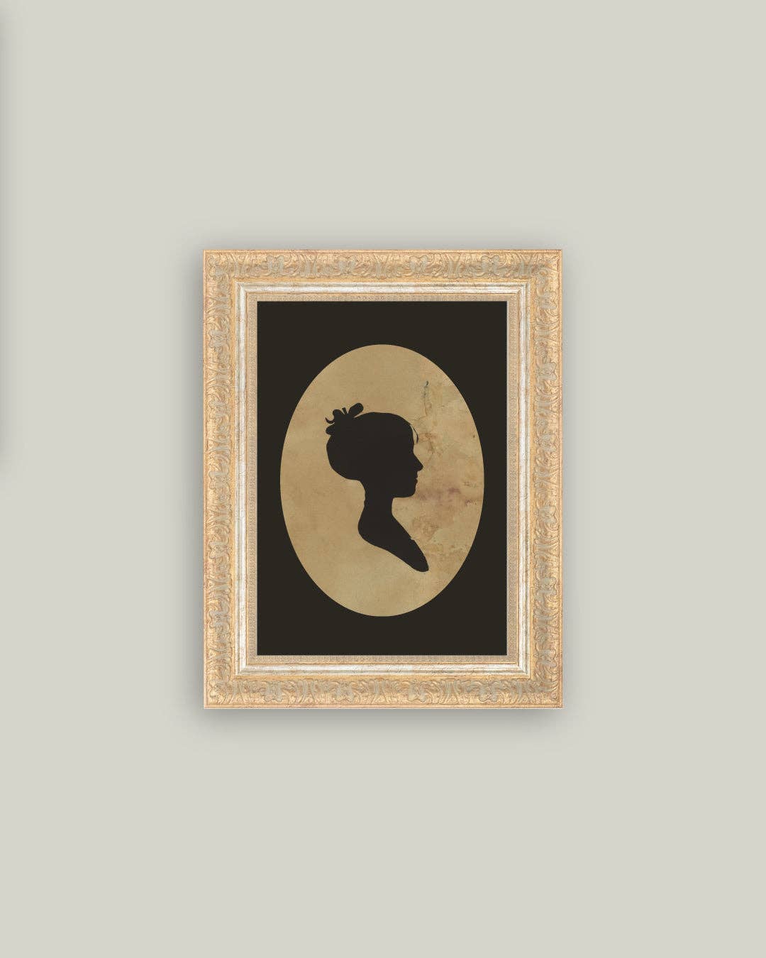 Silhouette of Woman Facing Left Framed Antique Art