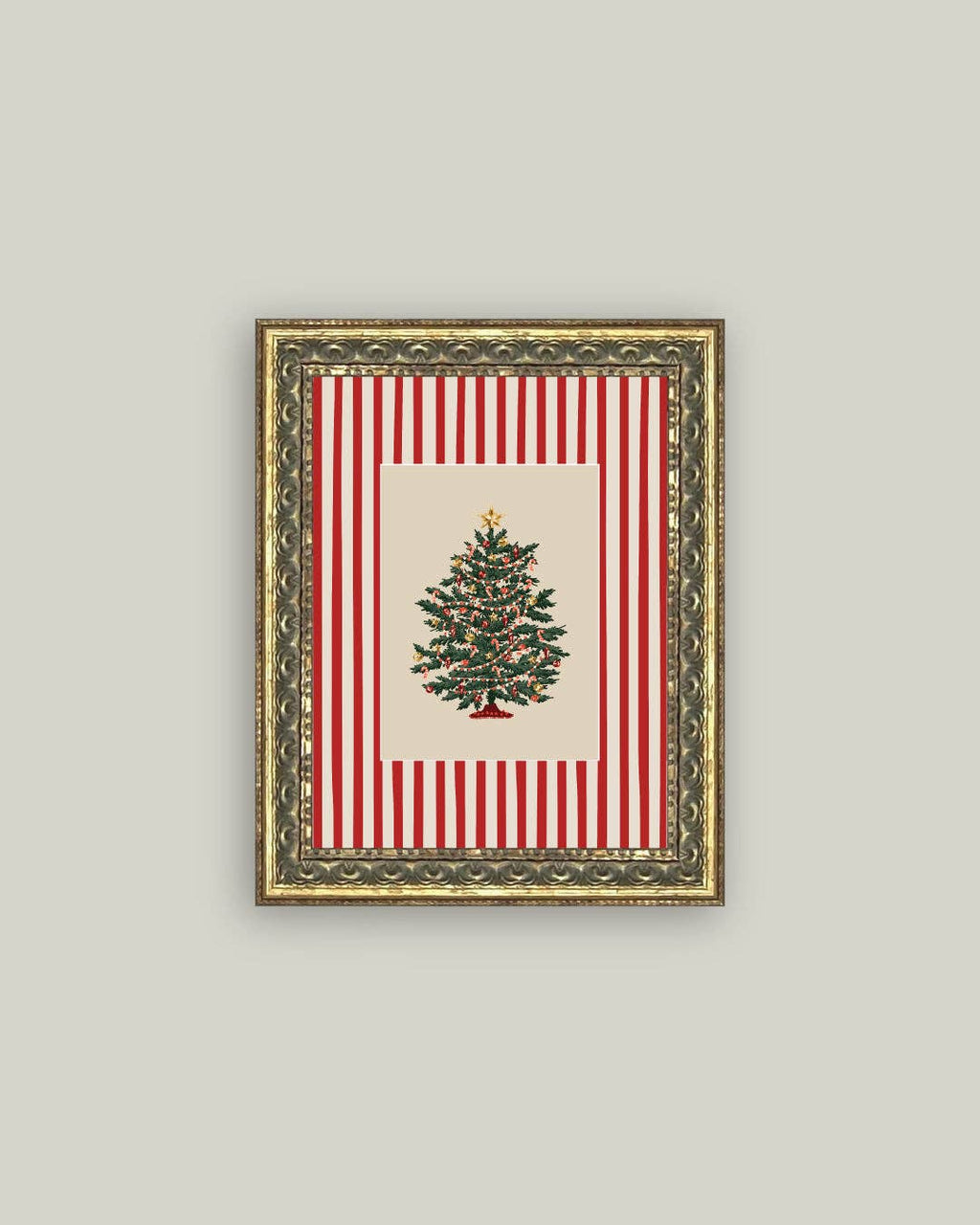 Peppermint Stripe Tree Framed Antique Art