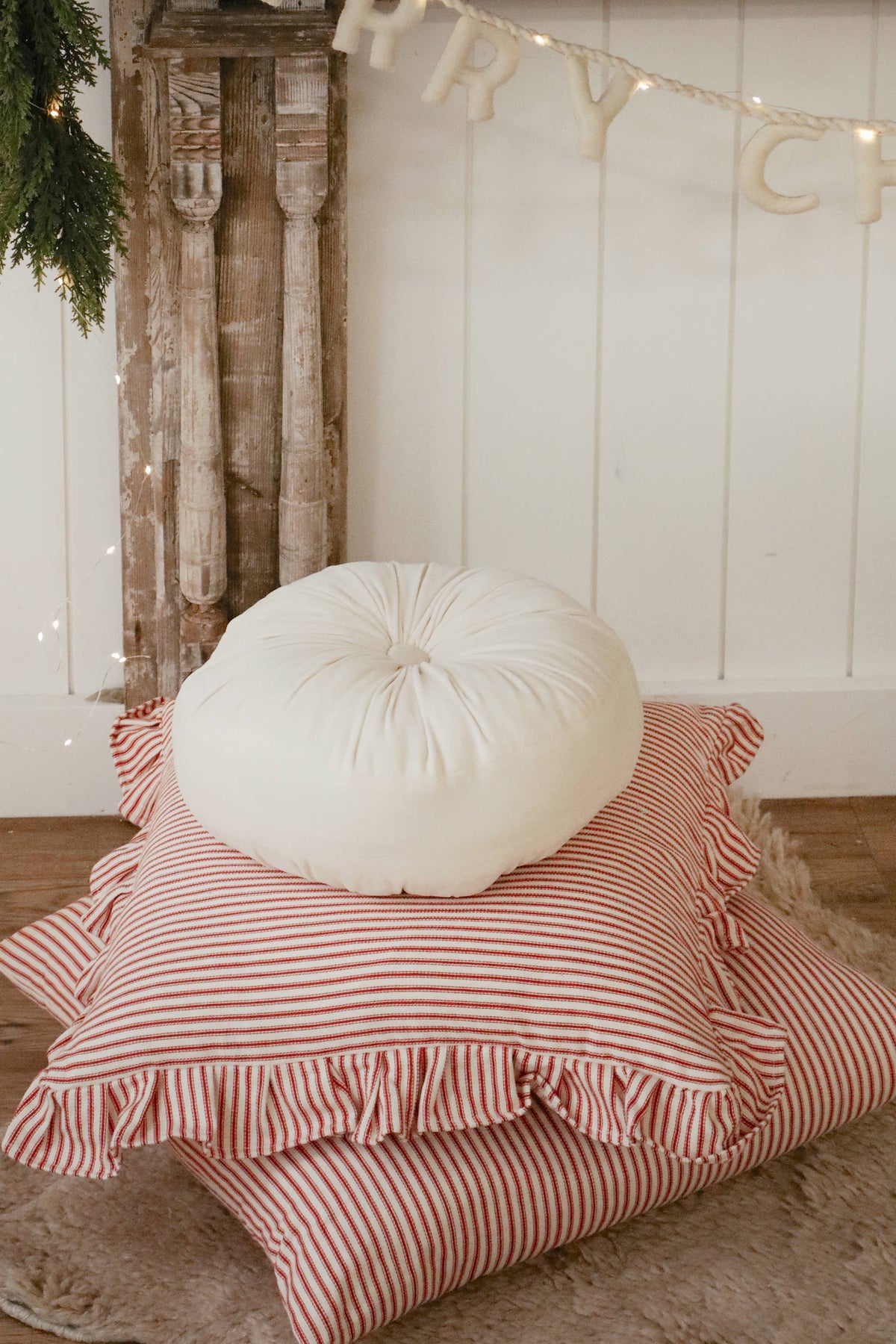 24x24 Red Ticking Pillow