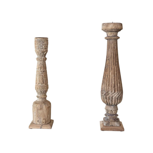 23" Found Carved Mango Wood Pillar Holder