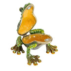 Enameled Metal Frog Shaped Trinket Box with Jewels - Gold & Green Finish