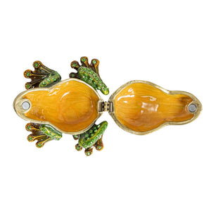 Enameled Metal Frog Shaped Trinket Box with Jewels - Gold & Green Finish