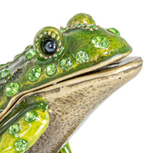 Enameled Metal Frog Shaped Trinket Box with Jewels - Gold & Green Finish