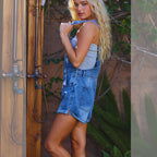 Front Bib Pocket Rolled Hemlines Denim Overalls