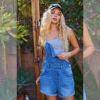 Front Bib Pocket Rolled Hemlines Denim Overalls