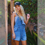 Front Bib Pocket Rolled Hemlines Denim Overalls