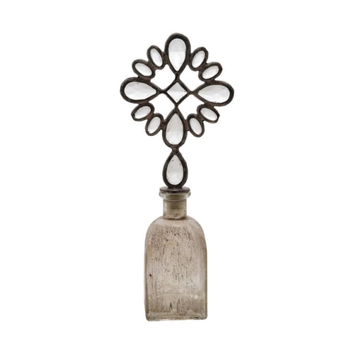 11" Glass Bottle with Stopper - Zinc Alloy Finish