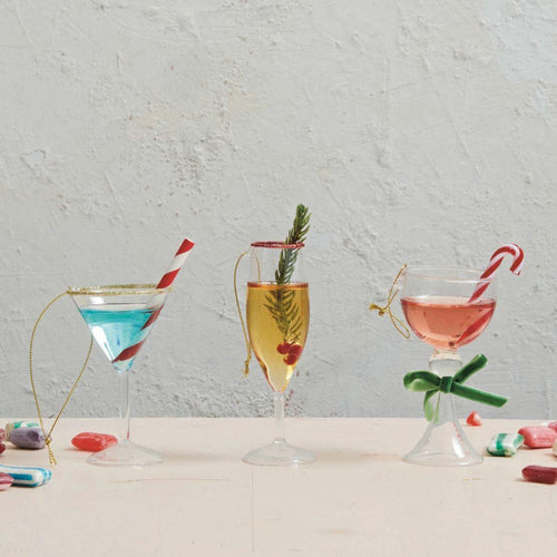 Glass Cocktail Ornaments with Glitter Accents