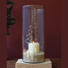 Clear Glass Cylinder with Embossed Christmas Tree