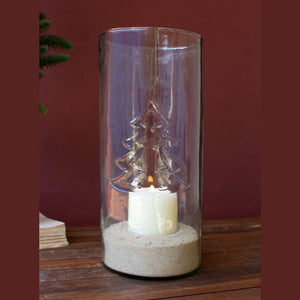 Clear Glass Cylinder with Embossed Christmas Tree