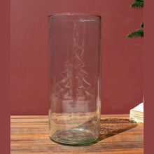 Clear Glass Cylinder with Embossed Christmas Tree