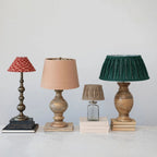 Glass & Metal Table Lamp with Pintucked Jute Shade - Antique Bronze Finish