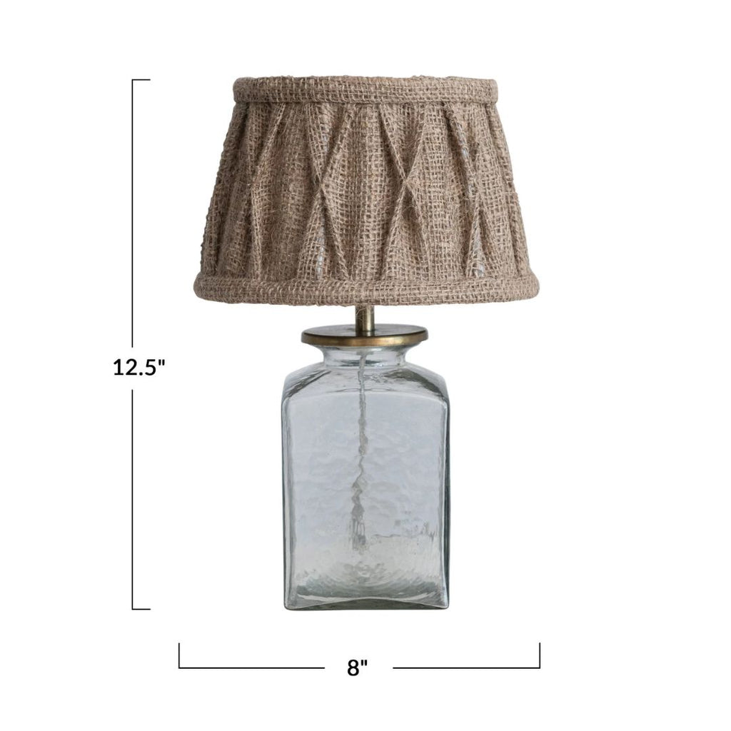 Glass & Metal Table Lamp with Pintucked Jute Shade - Antique Bronze Finish