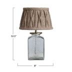Glass & Metal Table Lamp with Pintucked Jute Shade - Antique Bronze Finish