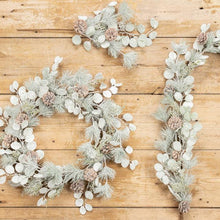 23" Glittery Snow Eucalyptus, Pine and Cones Spray