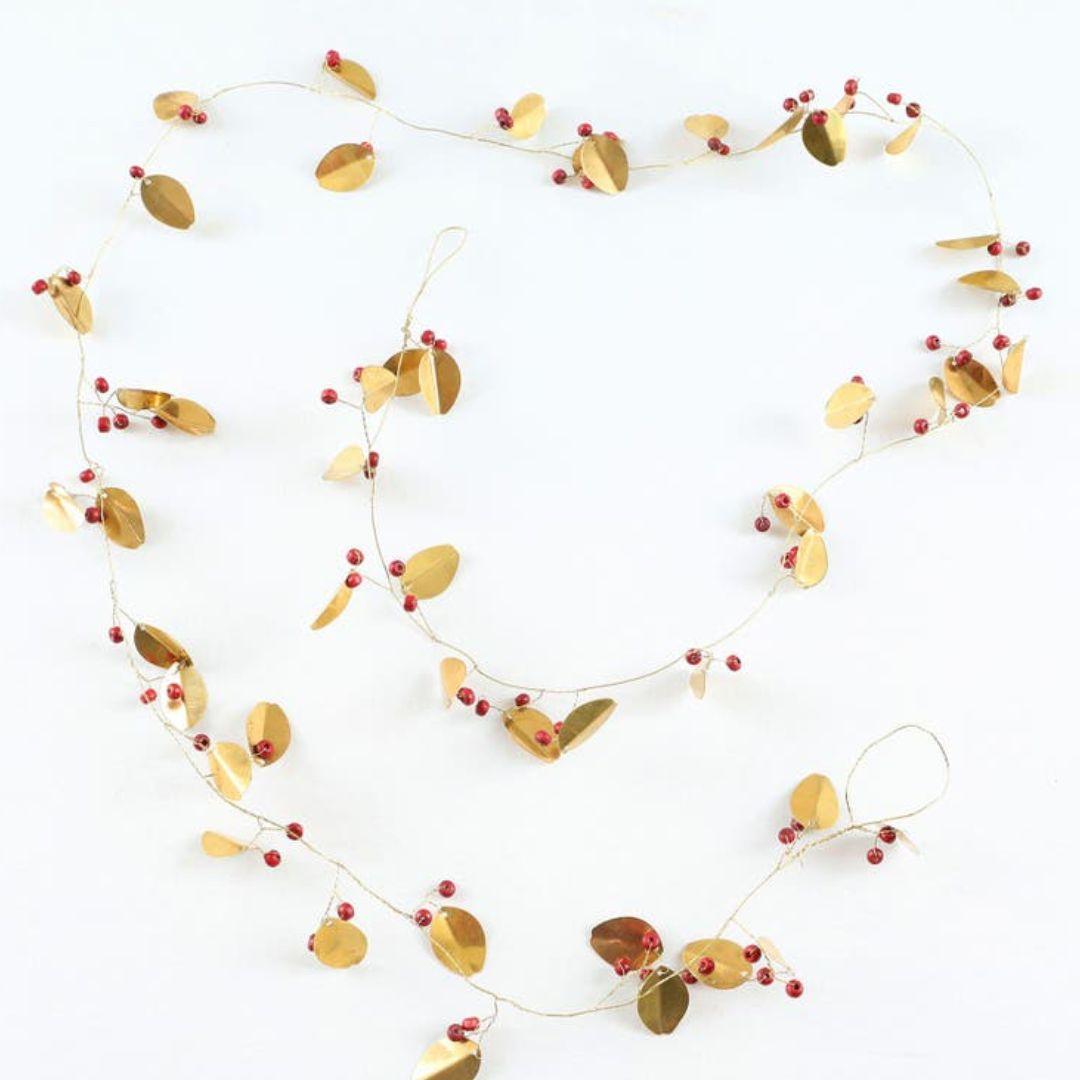 Gold Leaf & Wooden Bead Berry Garland
