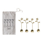 Gold Spoons with Flower Handles – Set of 4 in Drawstring Bag