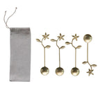 Gold Spoons with Flower Handles – Set of 4 in Drawstring Bag