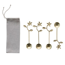 Gold Spoons with Flower Handles – Set of 4 in Drawstring Bag