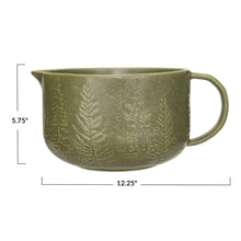 Green Stoneware Batter Bowl with Trees