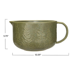 Green Stoneware Batter Bowl with Trees