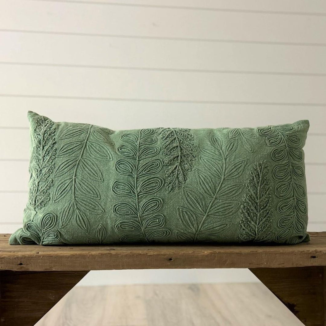 green-stonewash-leaf-pattern-lumbar-pillow-