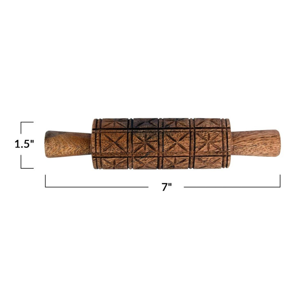 7" Hand Carved Mango Wood Rolling Pin - Medium