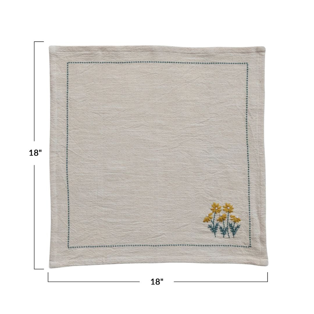 Hand Embroidered Napkins with Flowers & French Knots