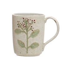 Hand-Painted Stoneware Mugs with Botanicals – Assorted 4 Styles