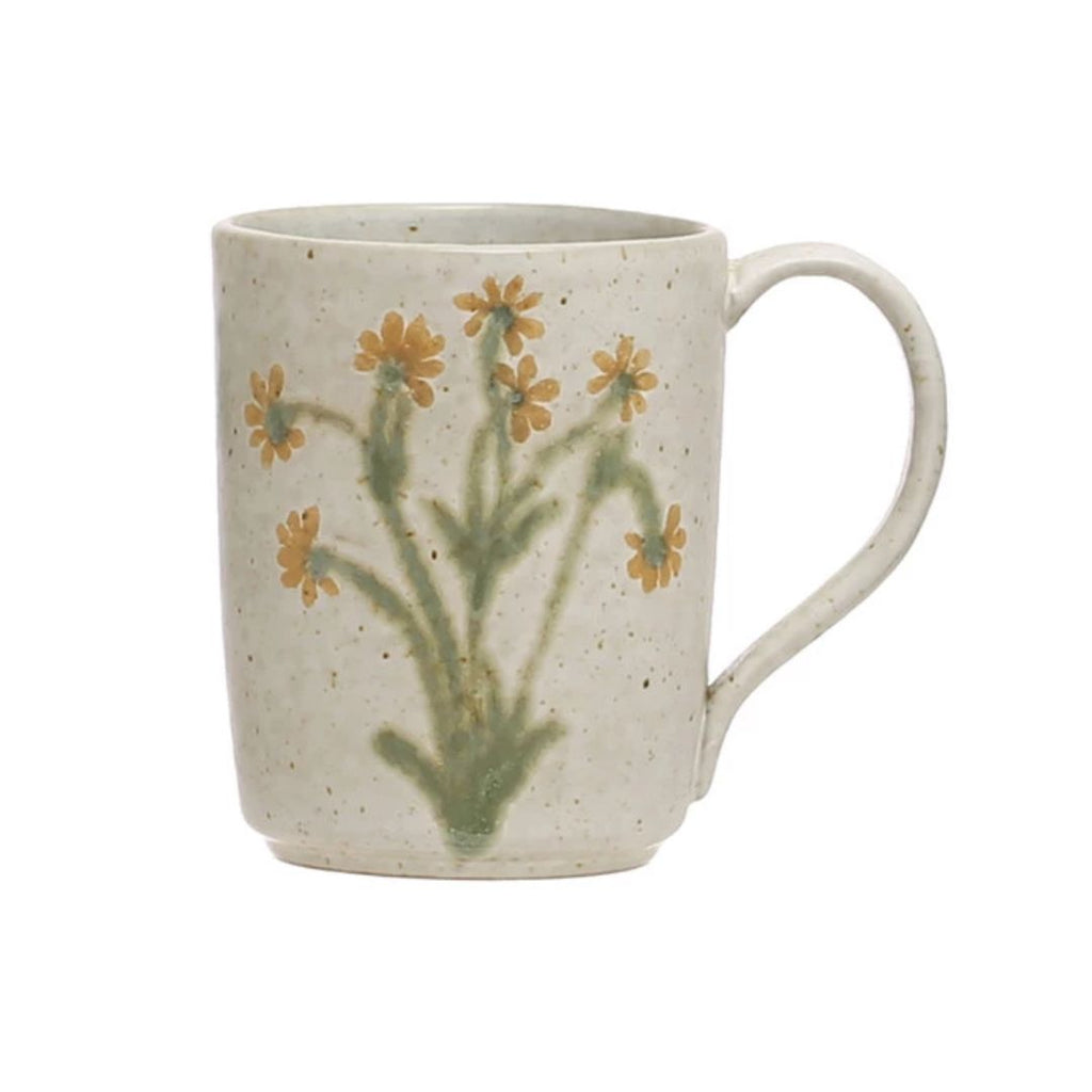 Hand-Painted Stoneware Mugs with Botanicals – Assorted 4 Styles
