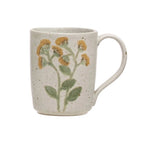 Hand-Painted Stoneware Mugs with Botanicals – Assorted 4 Styles