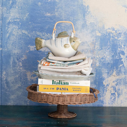 Decorative Hand-Woven Rattan Pedestal with Braided Rim