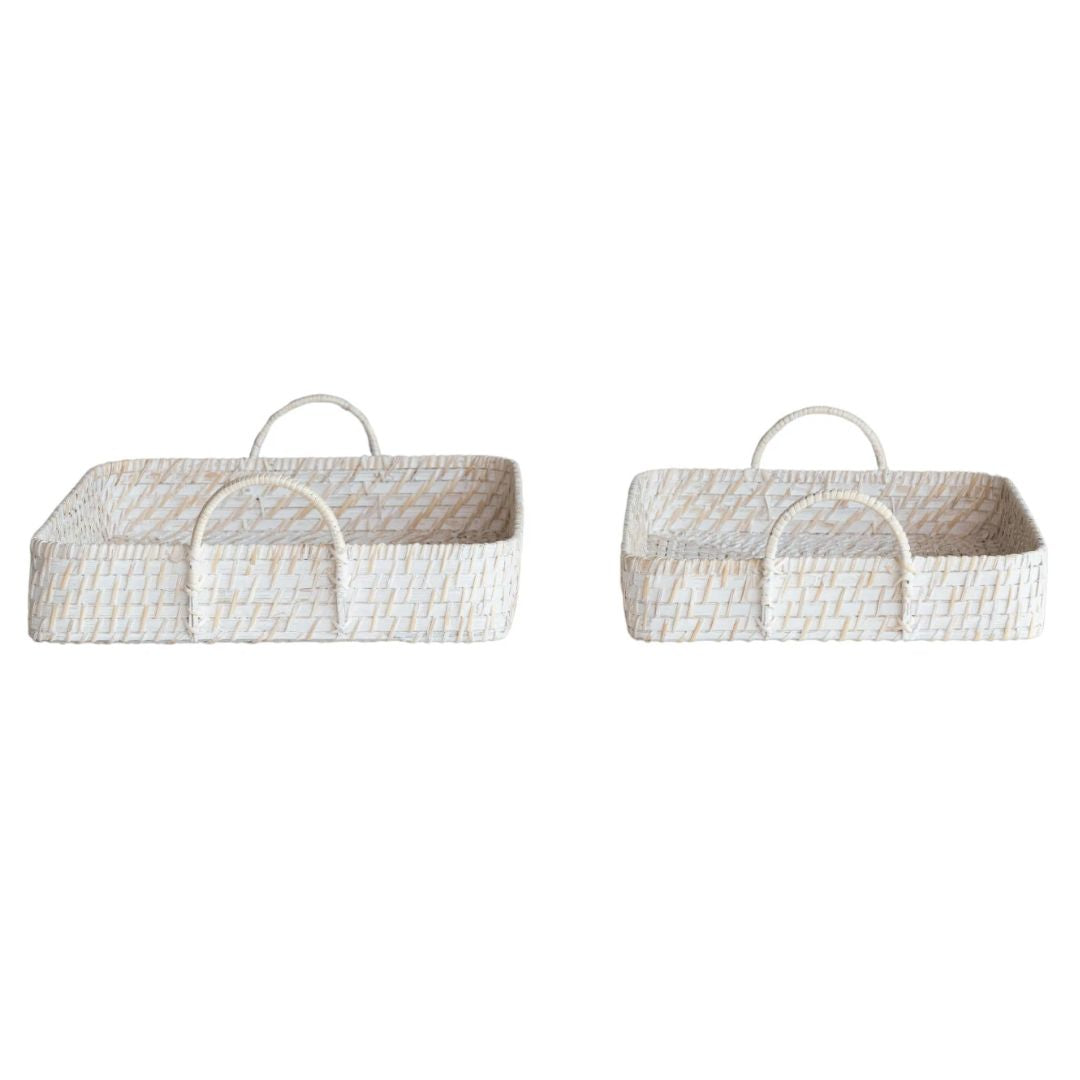 Hand-Woven Bamboo Trays – White