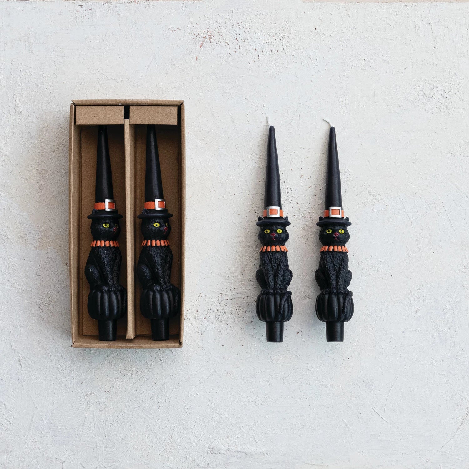 Cat w/ Witch Hat Taper Candles -Set/2