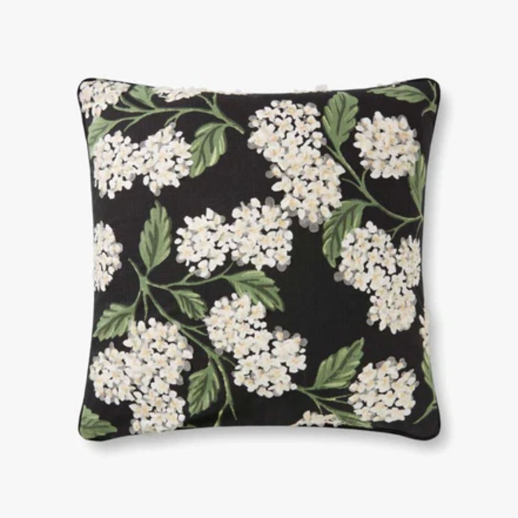 Hydrangea Black Throw Pillow - 22x22