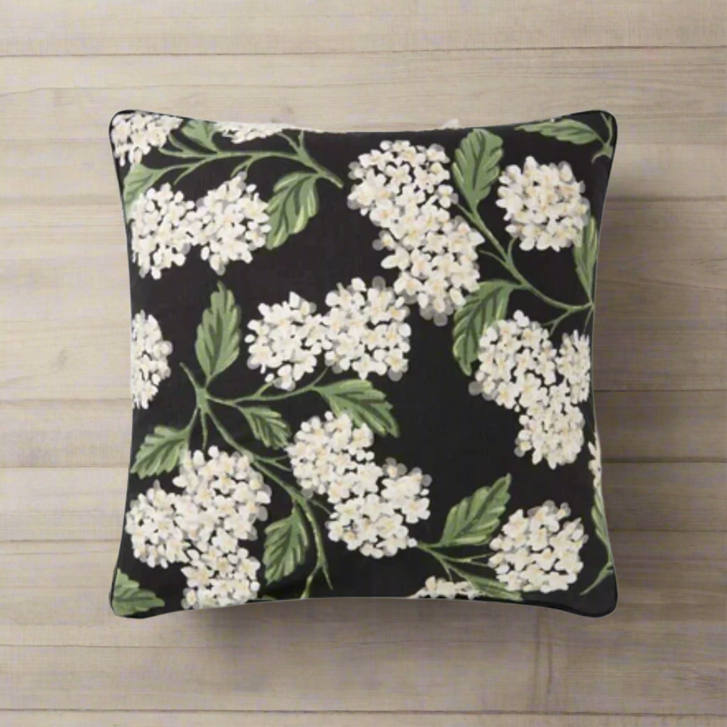 Hydrangea Black Throw Pillow - 22x22