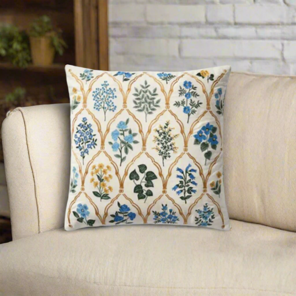 Ivory Floral Throw Pillow 18x18