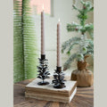 4" Antique Brown Metal Pine Cone Taper Holders - Small