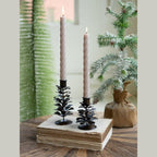 4" Antique Brown Metal Pine Cone Taper Holders - Small