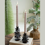 4" Antique Brown Metal Pine Cone Taper Holders - Small