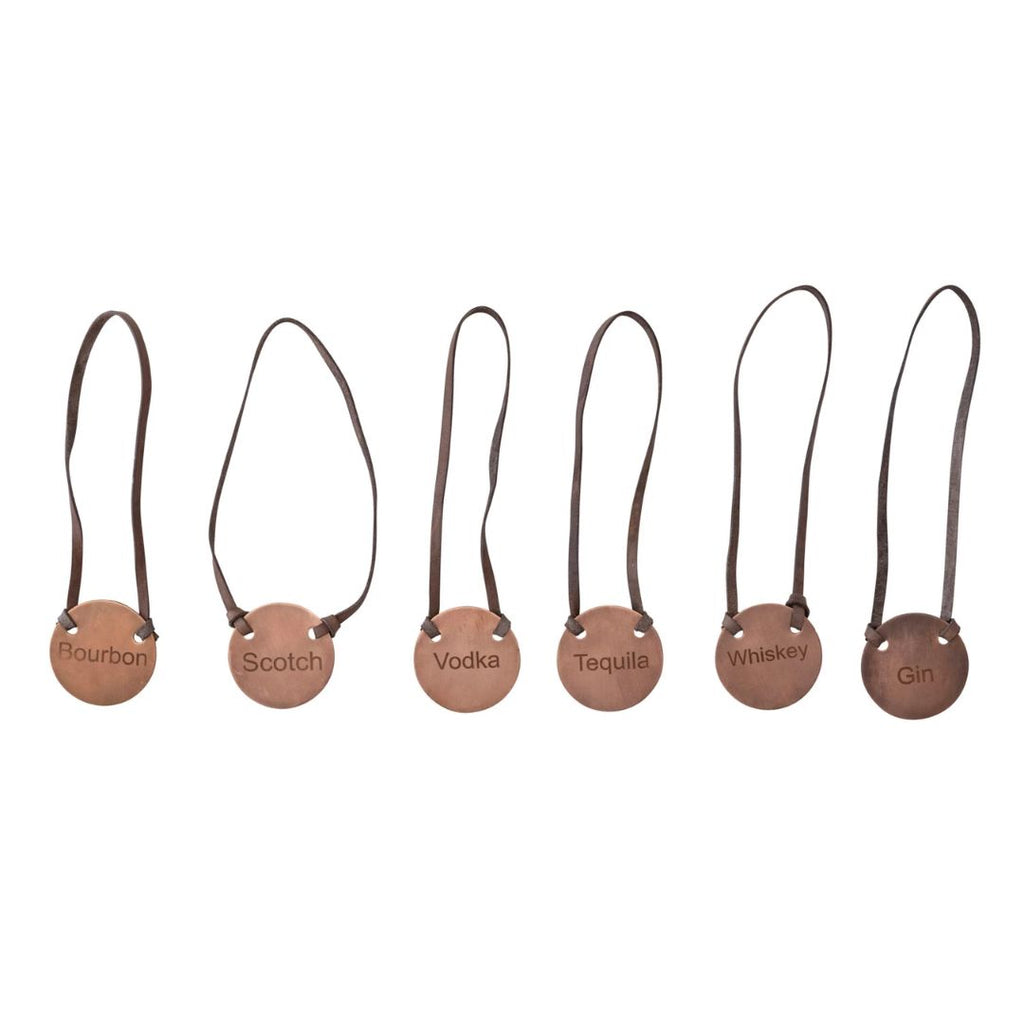 Leather & Cast Iron Bottle Tags - Set of 6