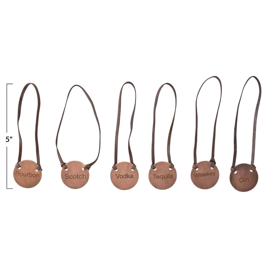 Leather & Cast Iron Bottle Tags - Set of 6