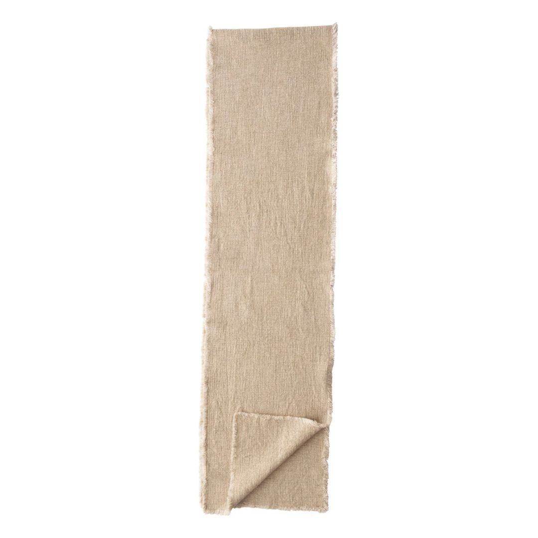 Linen Blend Table Runner with Frayed Edges