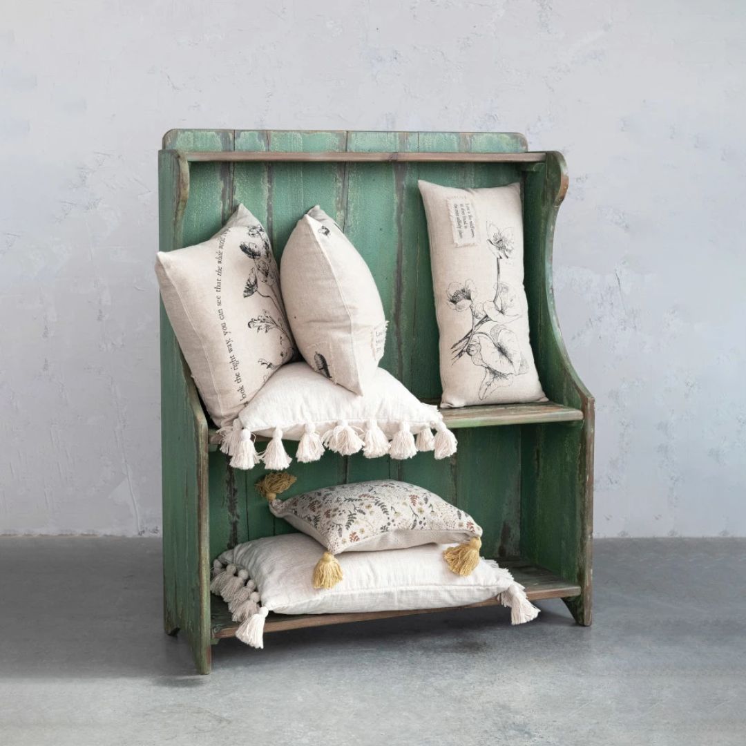 24" Lumbar Linen Throw Pillow With Printed Florals